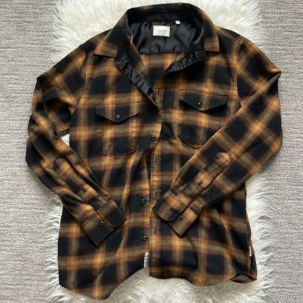 7 Diamonds Men's Orange Plaid Flannel